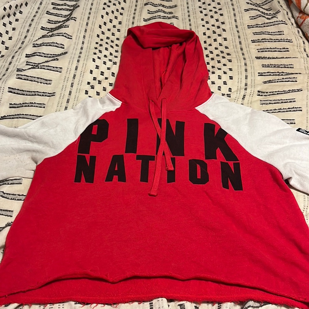 Pink victorias secret, red and white cropped hoodie